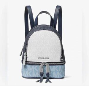Michael Kors Rhea Mini Color-Block Logo Chambry/Navy Backpack